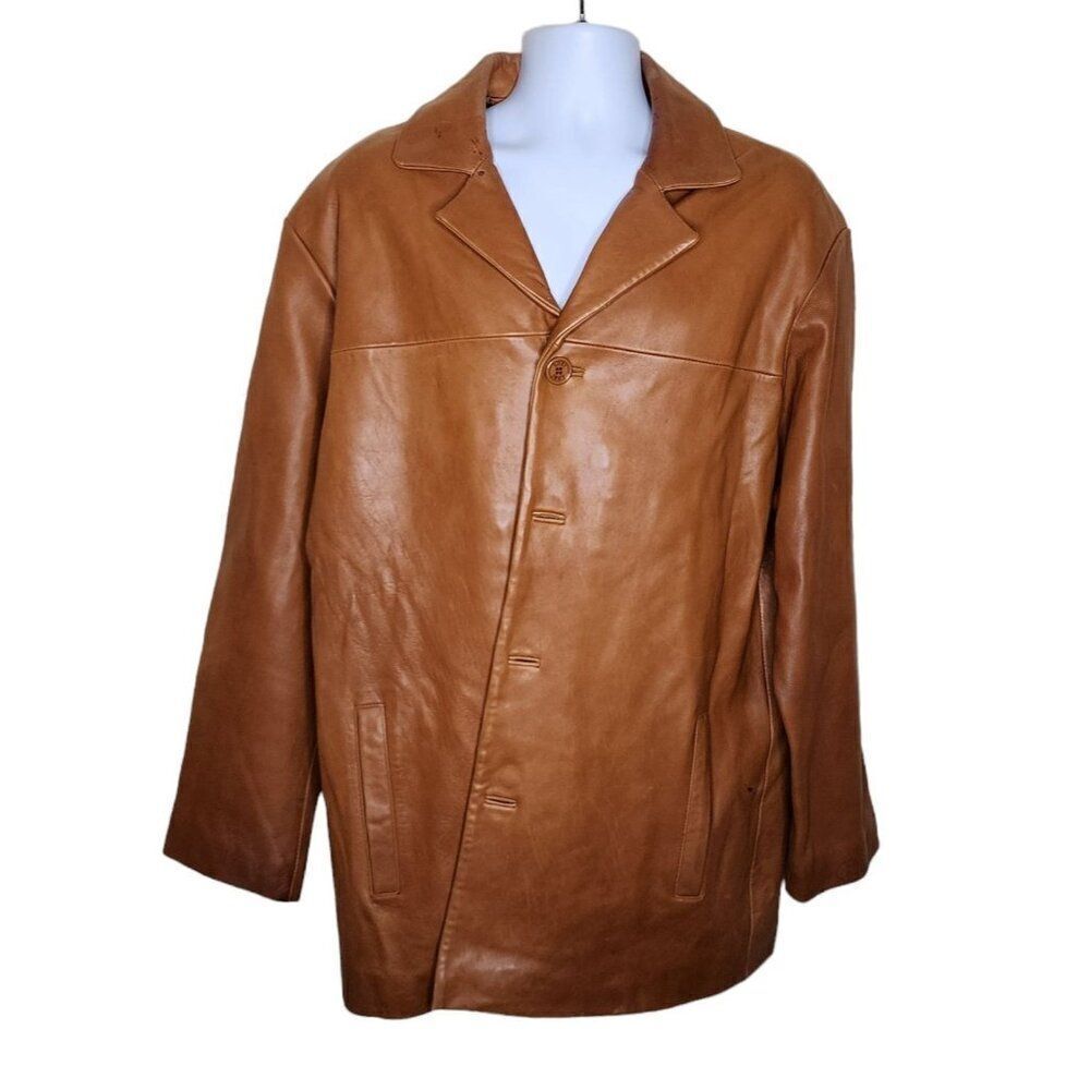 Vintage 90s Leather Button Front Driving Jacket Mens Size XL Brown